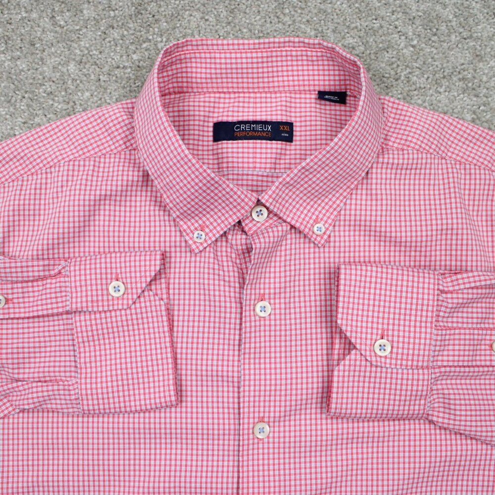 Cremieux Performance Shirt Mens 2XL XXL Pink/White Cotton/Nylon Stretch L/S